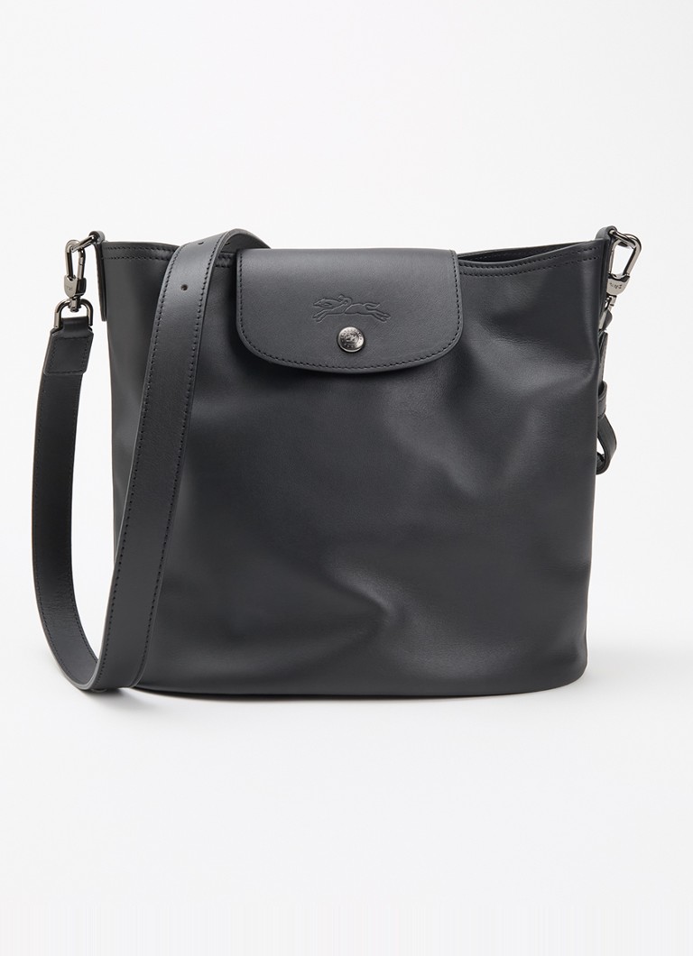 Longchamp Dames Le Pliage Xtra schoudertas M van leer in de kleur Zwart