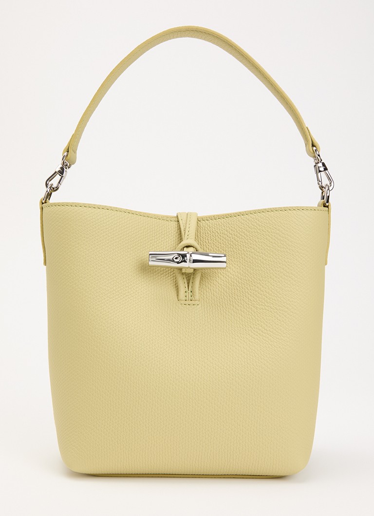 Longchamp Dames Le Roseau handtas XS van leer met afneembare schouderriem in de kleur Lichtgroen