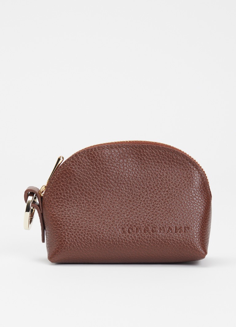 Longchamp Dames Le Foulonné sleuteletui van leer in de kleur Donkerbruin
