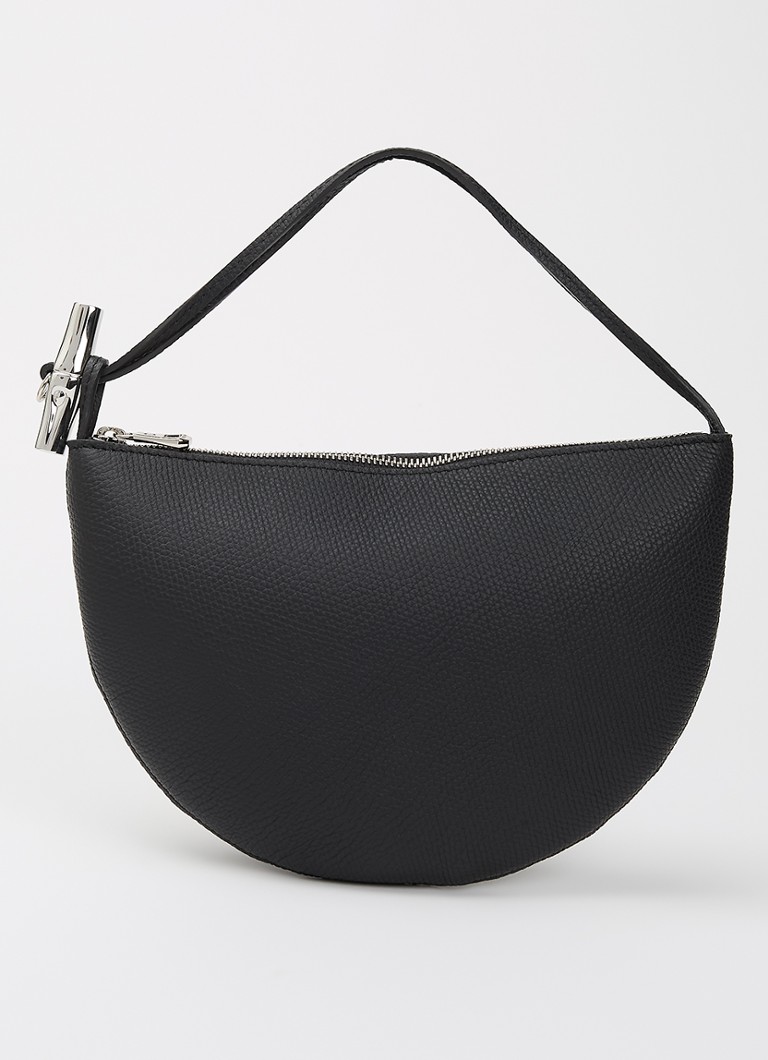 Longchamp Dames Le Roseau schoudertas M van leer in de kleur Zwart