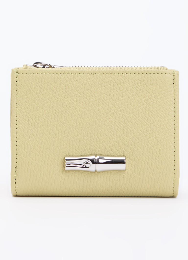 Longchamp Dames Le Roseau portemonnee van leer met structuur in de kleur Lichtgroen