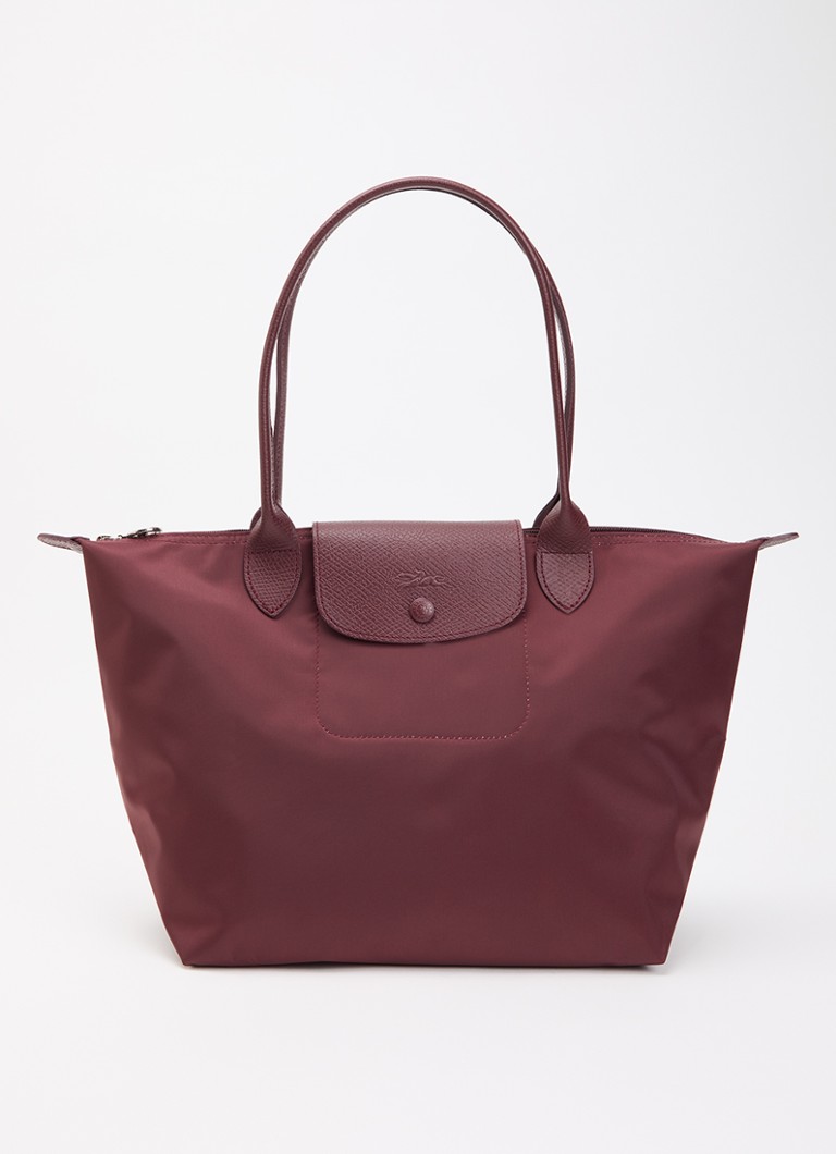 Longchamp Dames Le Pliage Original schoudertas M met details van leer in de kleur Aubergine