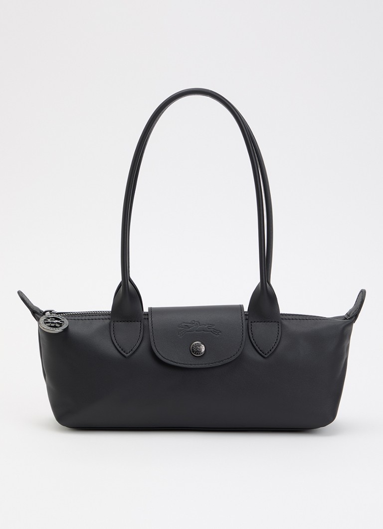 Longchamp Dames Le Pliage Xtra schoudertas M van leer in de kleur Zwart