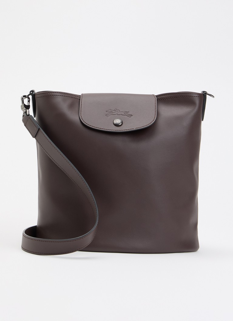 Longchamp Dames Le Pliage Xtra schoudertas M van leer in de kleur Donkerbruin