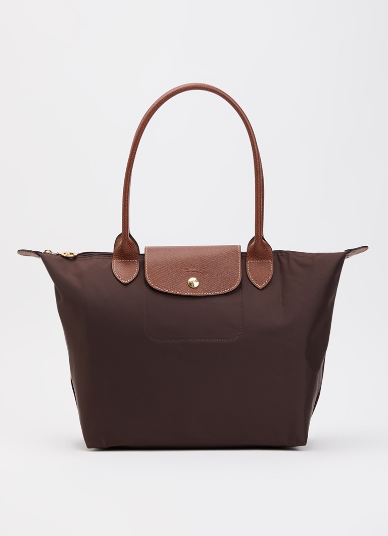 Longchamp Dames Le Pliage Original schoudertas M met leren details in de kleur Chocoladebruin