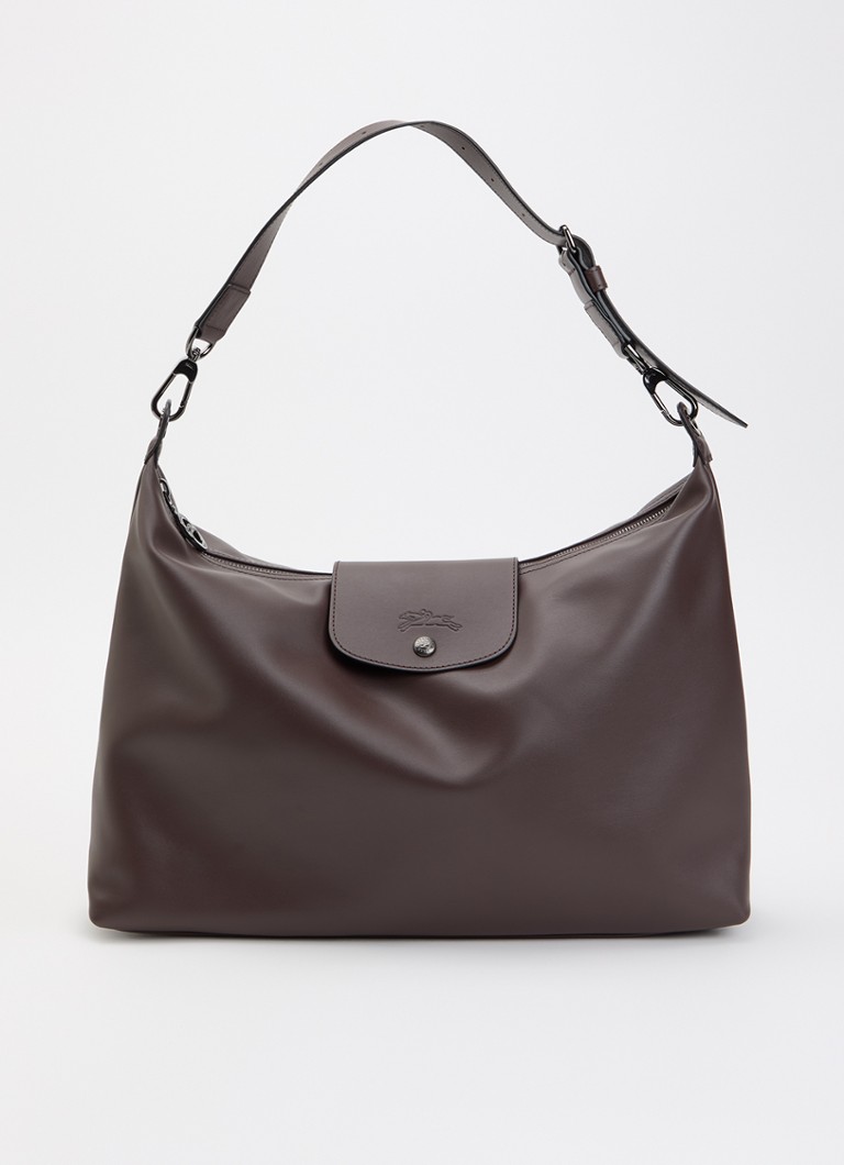 Longchamp Dames Le Pliage Xtra schoudertas XL van leer in de kleur Donkerbruin