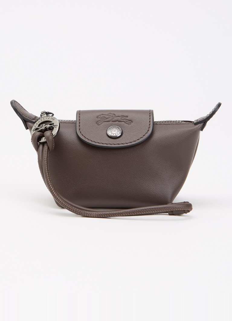 Longchamp Dames Le Pliage clutch XS van leer in de kleur Donkerbruin