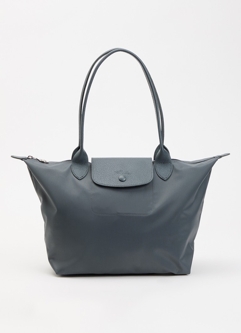 Longchamp Dames Le Pliage Original schoudertas M met details van leer in de kleur Staalblauw