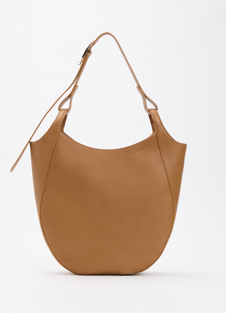 Longchamp Dames Le Foulonné schoudertas L van leer in de kleur Cognac