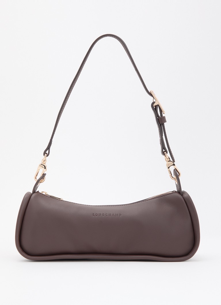 Longchamp Dames Looong schoudertas M van leer in de kleur Donkerbruin