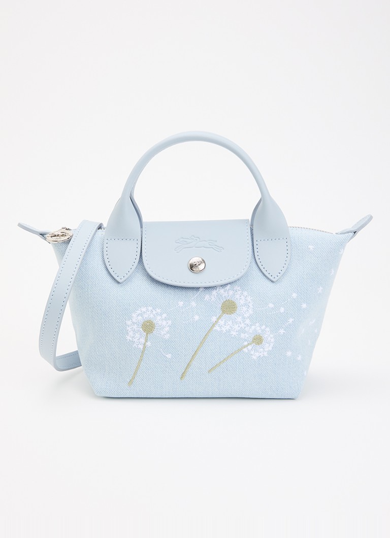 Longchamp Dames Le Pliage collection xs handtas met borduring en details van leer in de kleur Lichtblauw