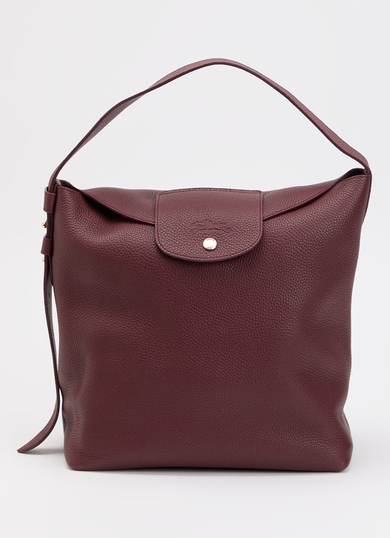 Longchamp Dames Le Cadence schoudertas L van leer in de kleur Bordeauxrood