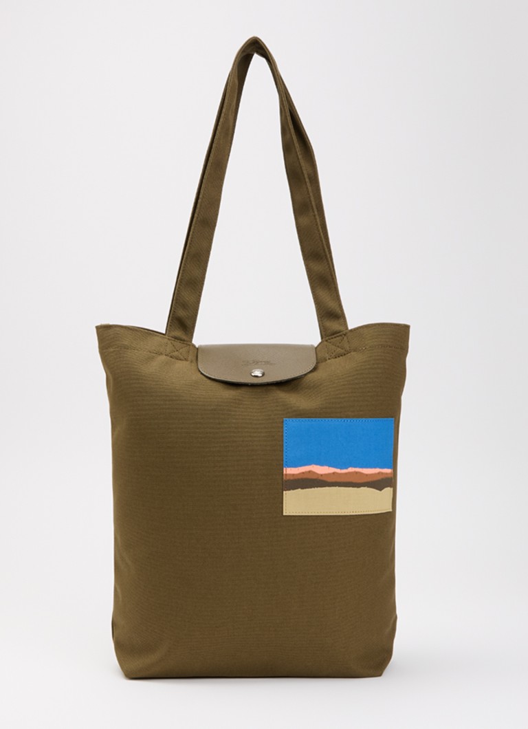 Longchamp Dames Caroline Hélain x Longchamp schoudertas M met leren details in de kleur Olijfgroen