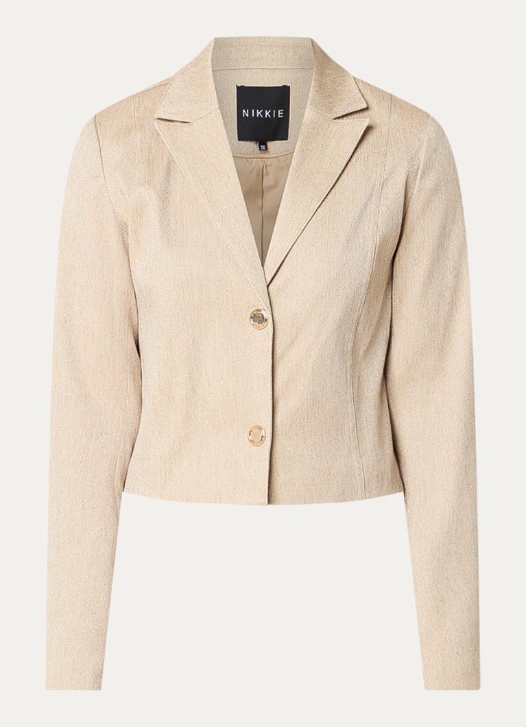 NIKKIE Dames Olympia cropped blazer met lurex en schoudervulling in de kleur Beige