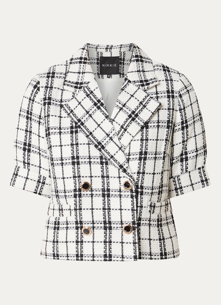 NIKKIE Dames Oringa cropped blazer met tweed-look en ruitdessin in de kleur Wit