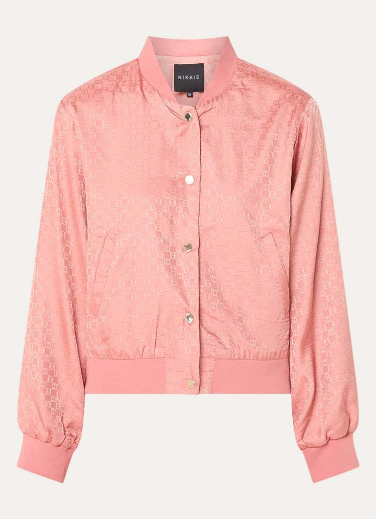 NIKKIE Dames Opava bomberjack met logoprint in de kleur Zalmroze