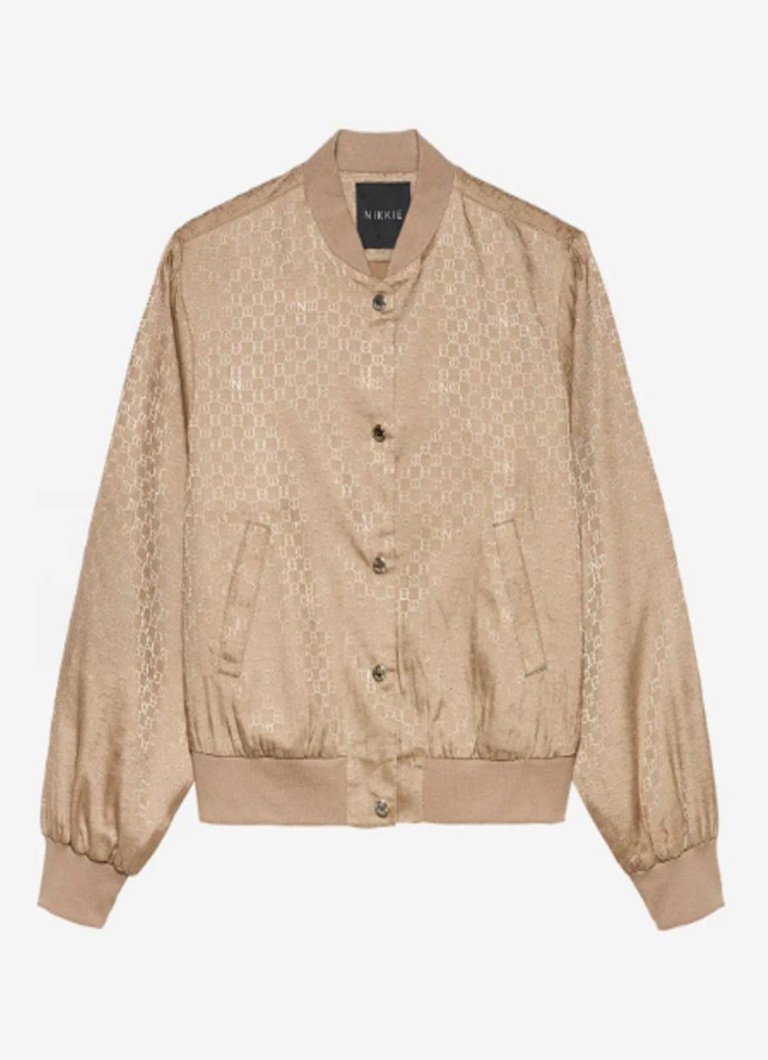 NIKKIE Dames Opava bomberjack met logoprint in de kleur Praline