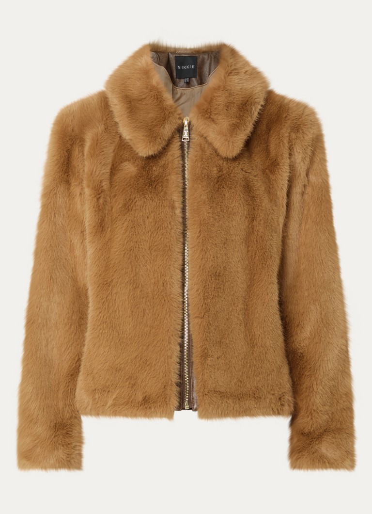 NIKKIE Dames Annoa jack van imitatiebont in de kleur Camel
