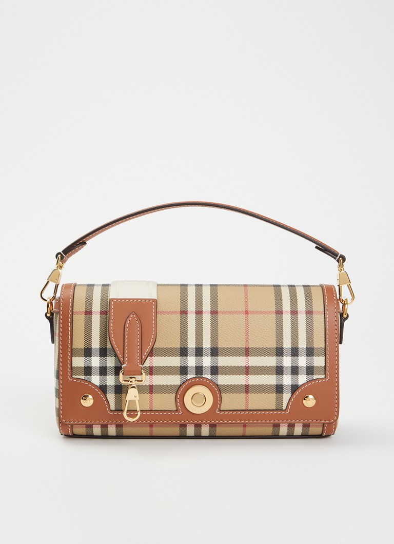Burberry Dames Note crossbodytas met ruitdessin en afneembare schouderriem in de kleur Beige, maat: One Size