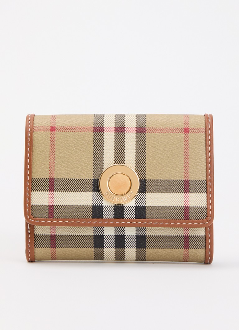 Burberry Dames Lancaster portemonnee met kalfsleren details en ruitdessin in de kleur Beige, maat: One Size