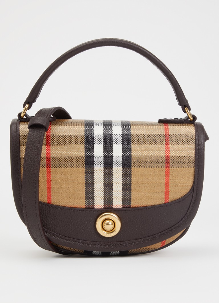 Burberry Dames Mini Highlands crossbodytas van kalfsleer met ruitdessin in de kleur Zand, maat: One Size