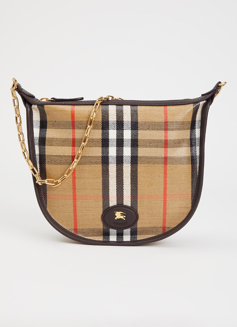 Burberry Dames Mini Highlands schoudertas met ruitdessin en details van kalfsleer in de kleur Zand, maat: One Size