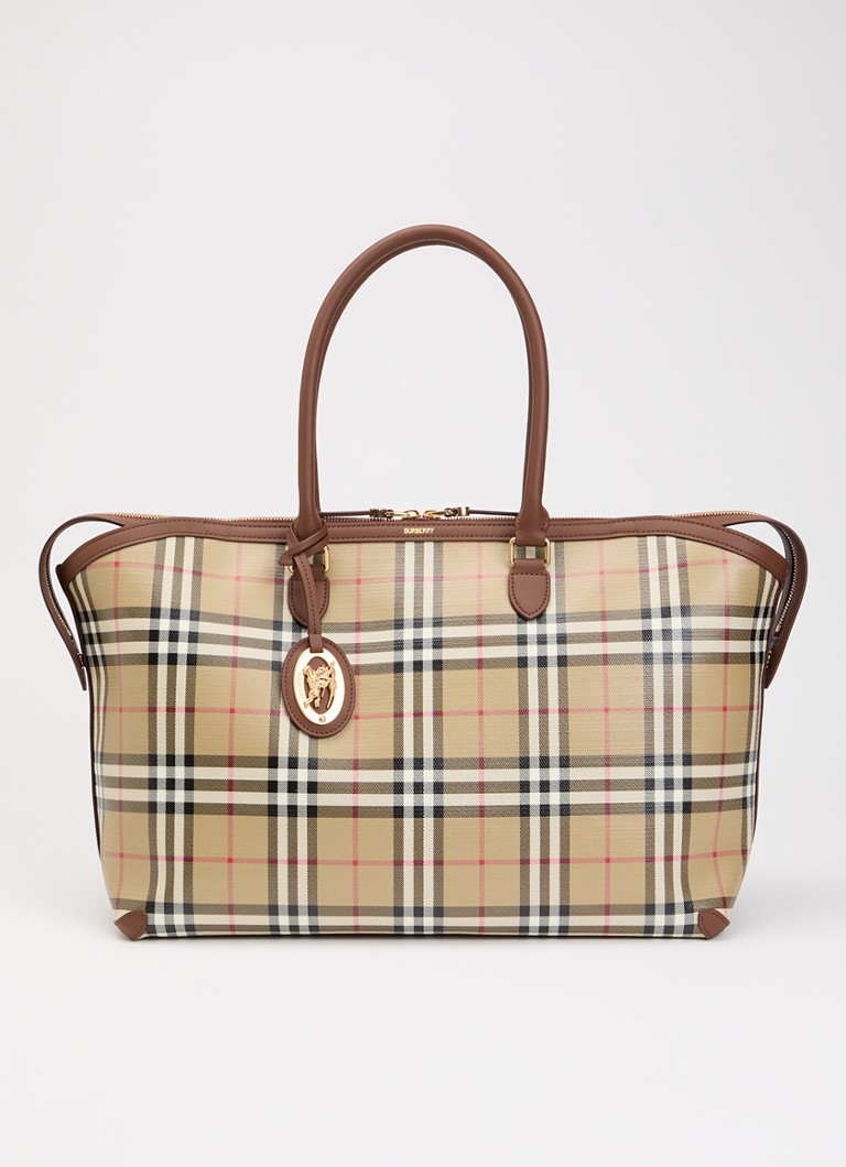 Burberry Dames Medium Check Zip shopper met kalfsleren details