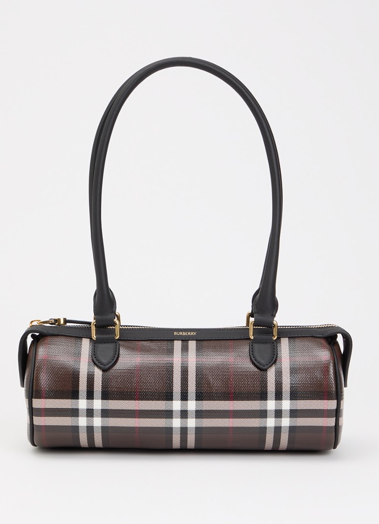 Burberry Dames Mini Check Barrel schoudertas met ruitdessin en kalfsleren details
