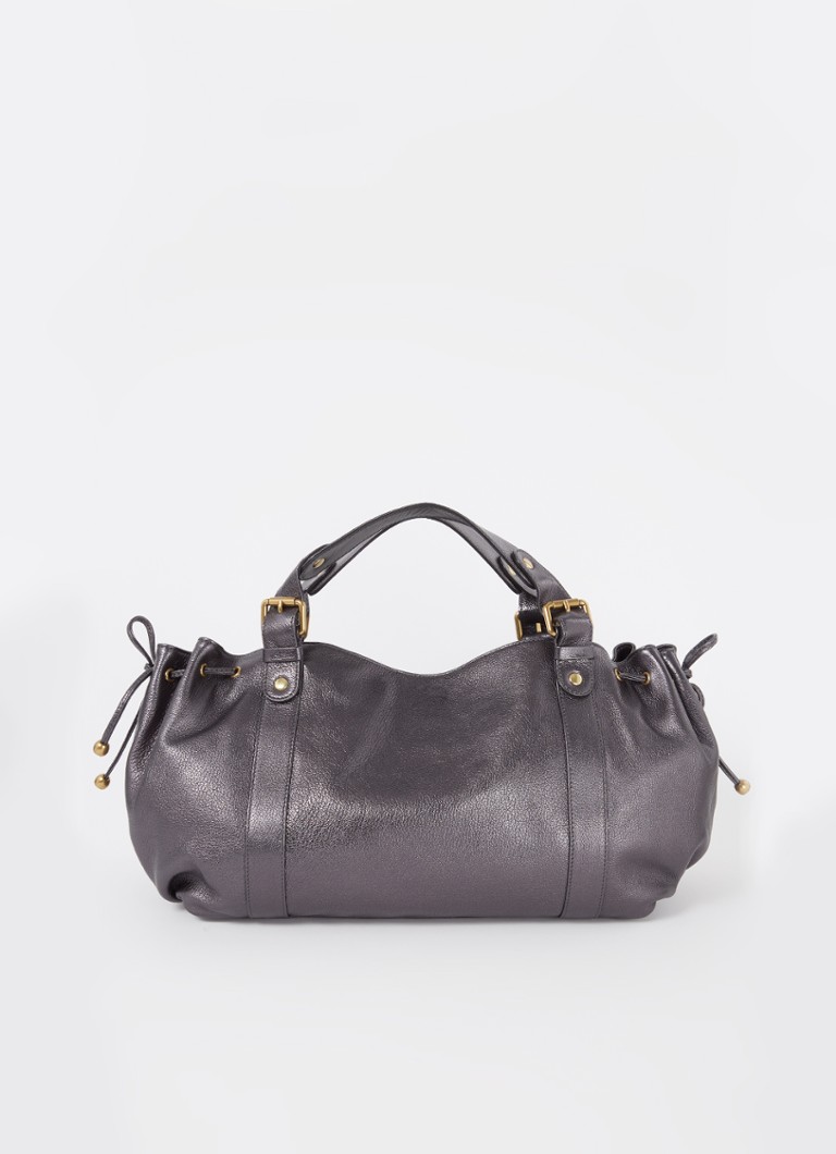 Gerard Darel Dames 24H schoudertas van leer met metallic finish in de kleur Antraciet