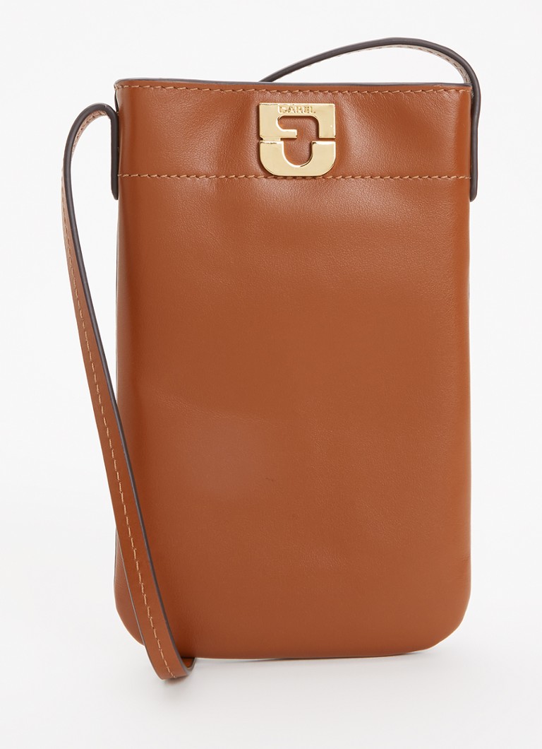 Gerard Darel Dames Crossbody telefoonhoes van leer in de kleur Cognac