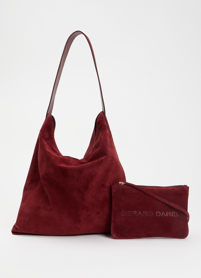 Gerard Darel Dames Lady schoudertas van suède met uitneembaar etui in de kleur Bordeauxrood