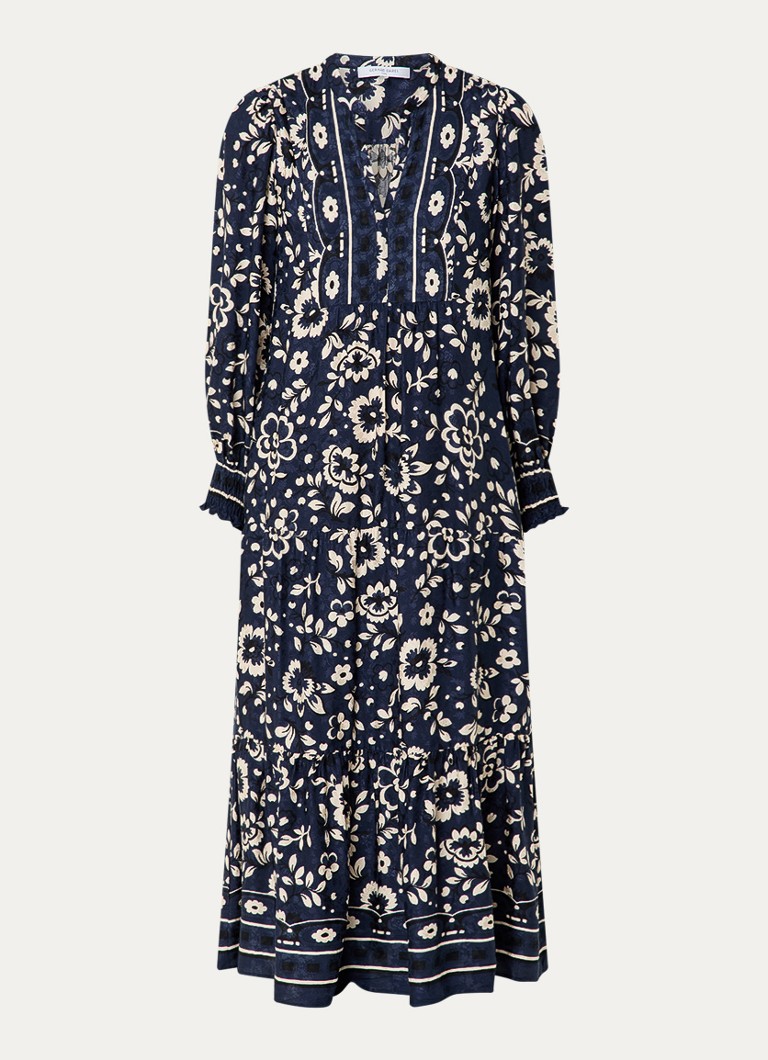 Gerard Darel Dames Lydiane midi tuniekjurk met bloemenprint in de kleur Donkerblauw