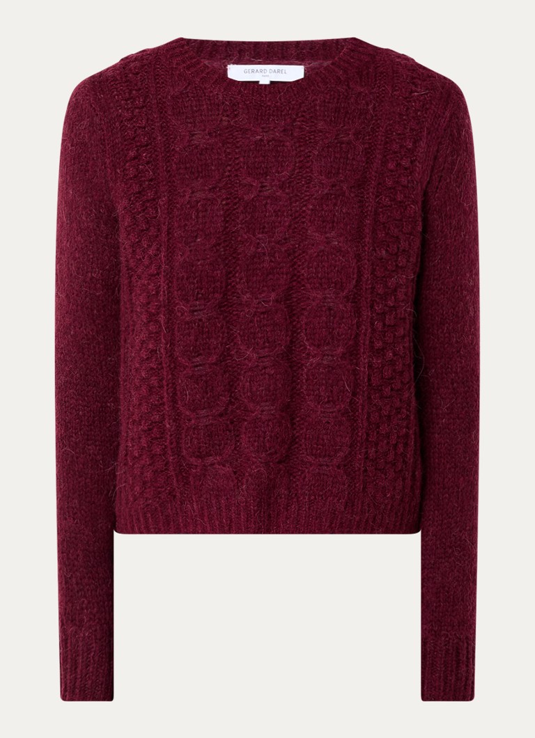 Gerard Darel Dames Esperanze grofgebreide pullover in alpaca wolblend in de kleur Bordeauxrood