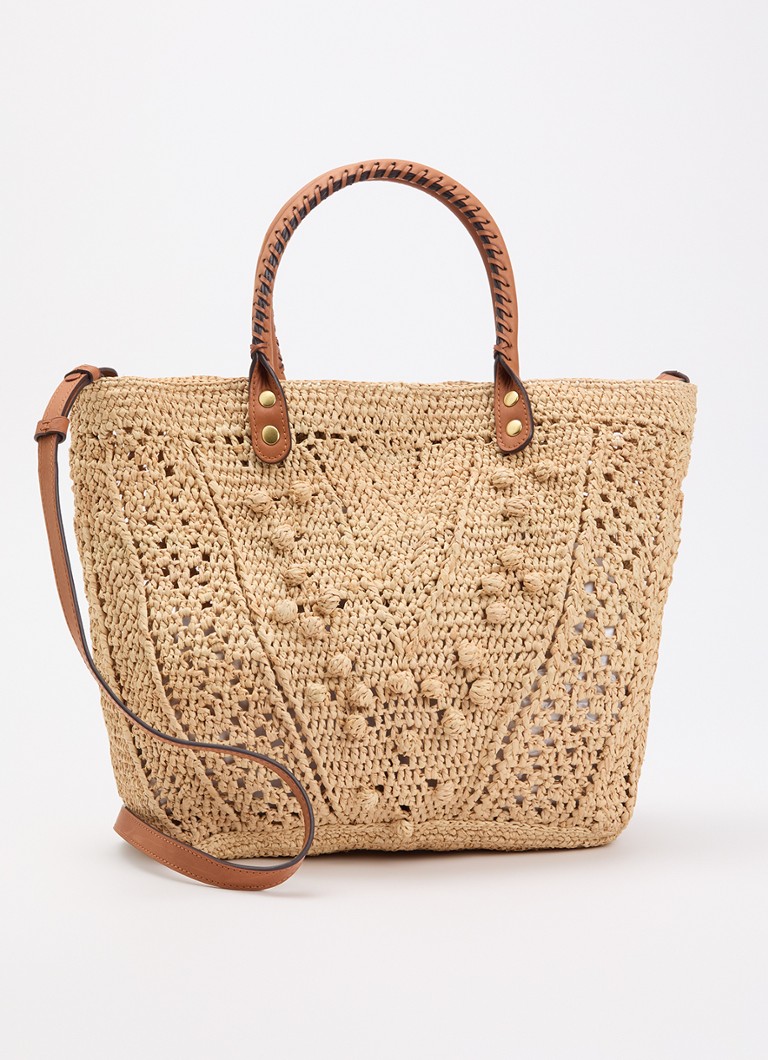 Gerard Darel Dames 18H schoudertas van raffia met leren details in de kleur Zand