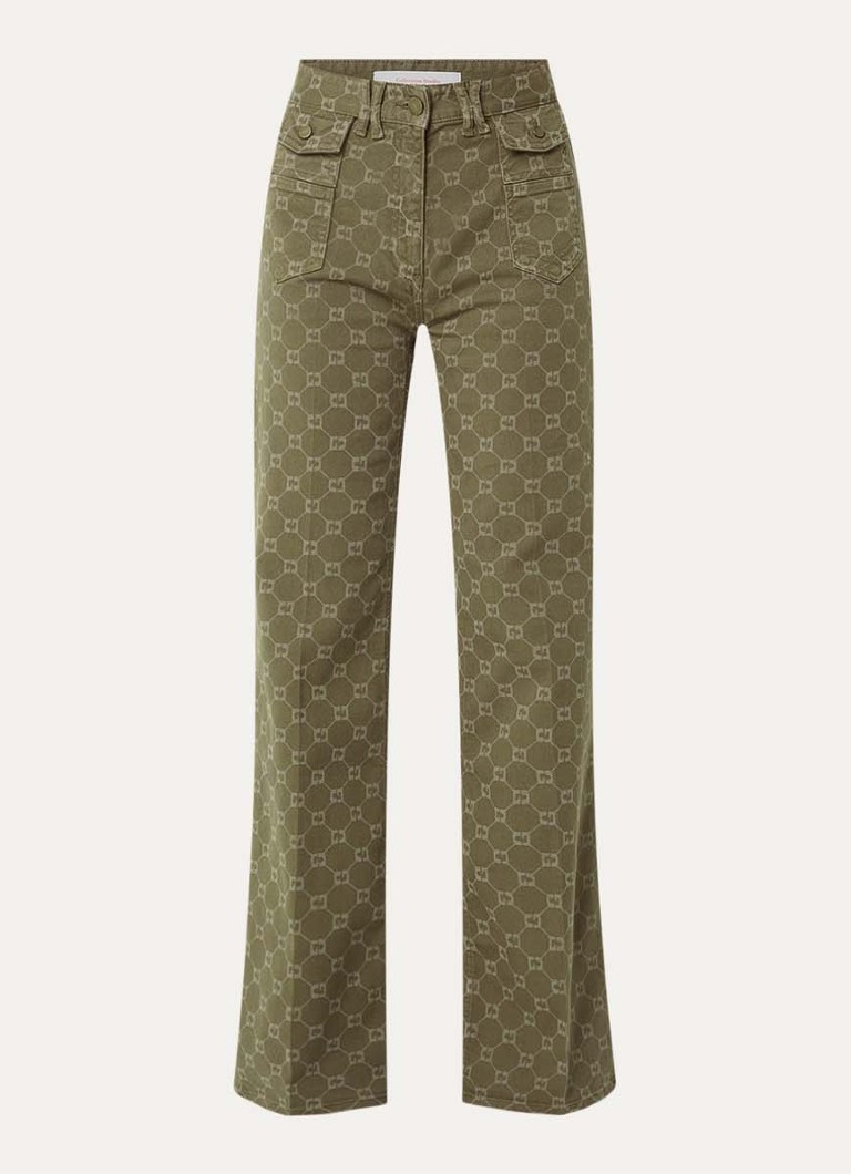 Gerard Darel Dames Anna high waist flared jeans met logoborduring in de kleur Mosgroen
