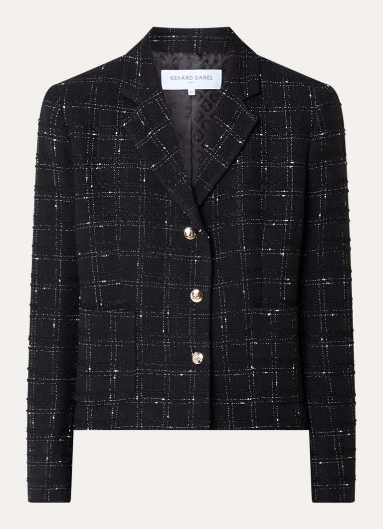 Gerard Darel Dames Tiana blazer met tweed-look opgestikte zakken in de kleur Zwart