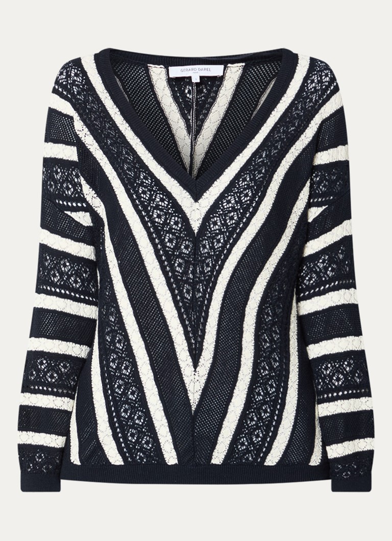 Gerard Darel Dames Loretta grofgebreide pullover met opengewerkt dessin in de kleur Donkerblauw
