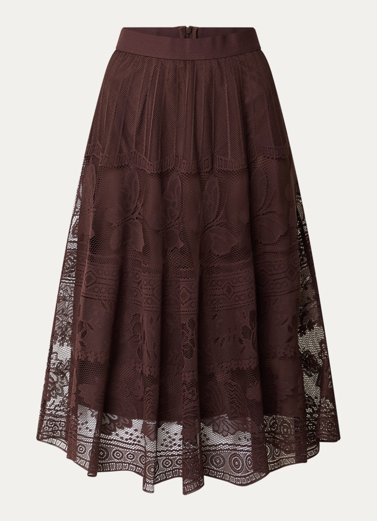 Gerard Darel Dames Jany midi rok met bloemenprint van kant in de kleur Donkerbruin