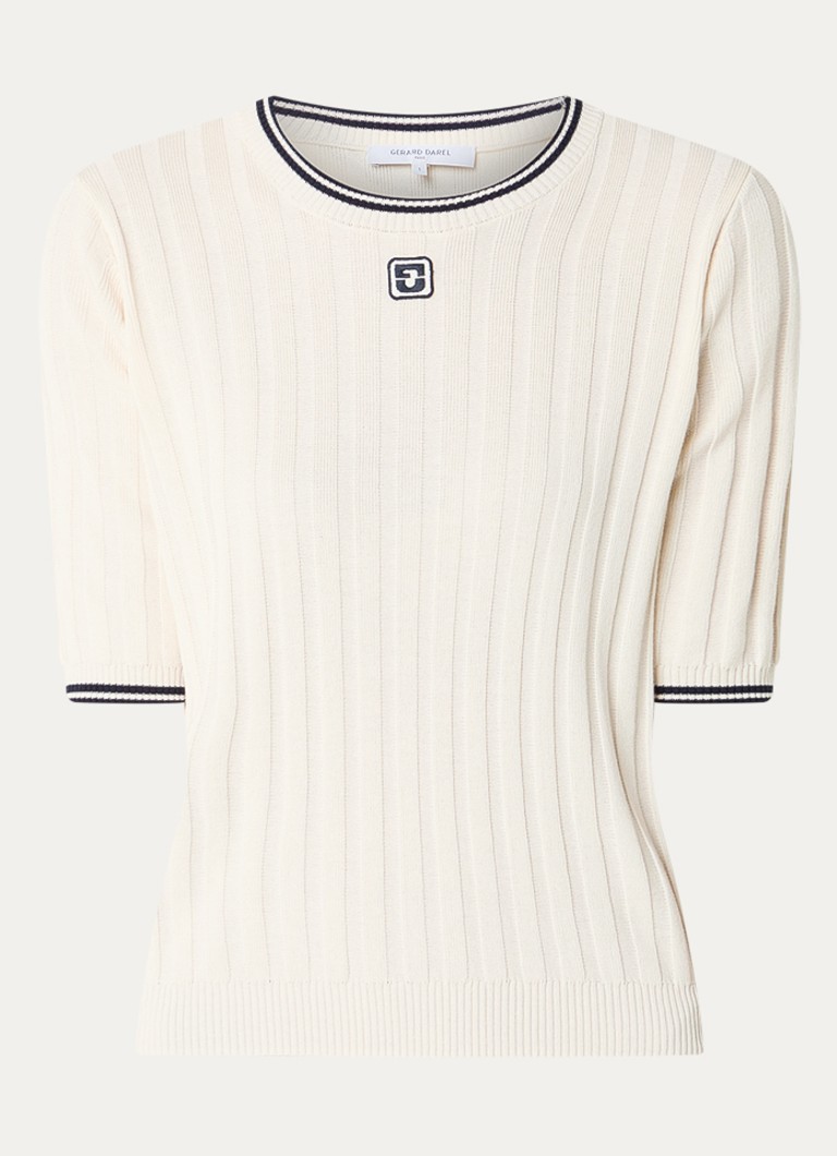 Gerard Darel Dames Lyra ribgebreide top met logoborduring in de kleur Creme