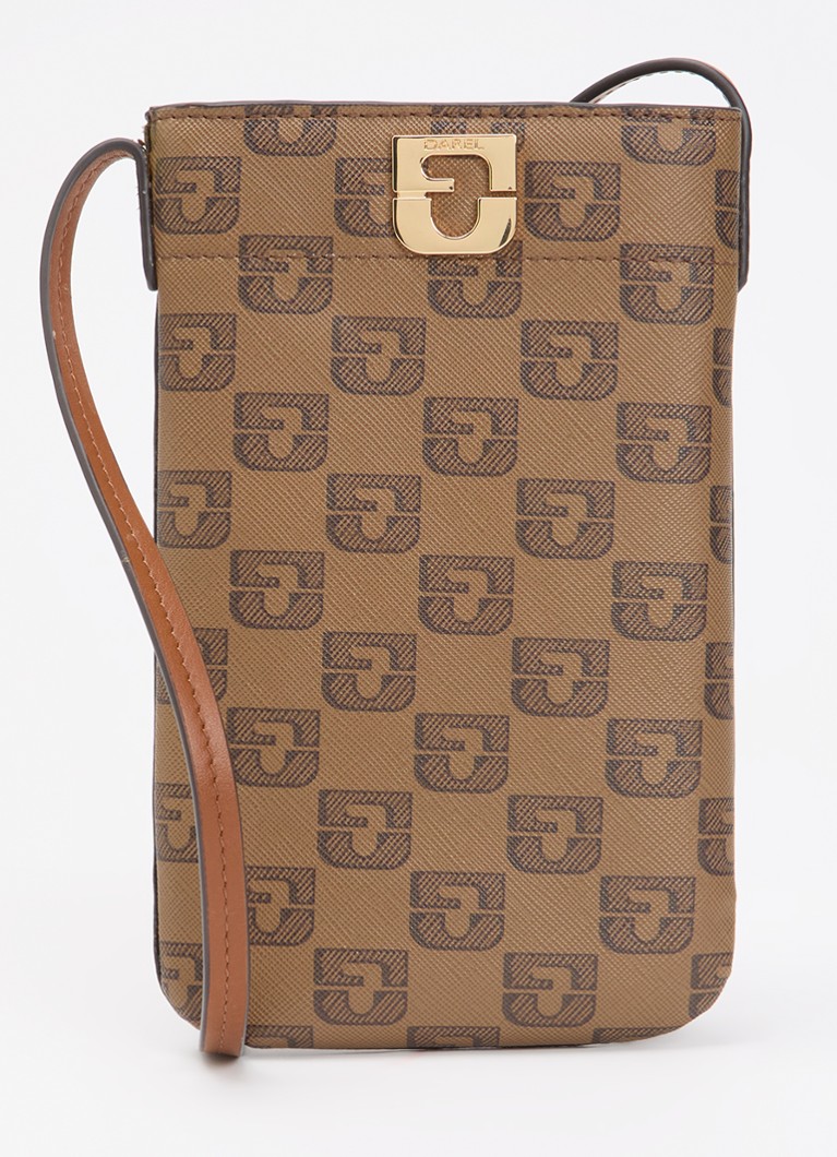 Gerard Darel Dames Ladyphone crossbodytas van leer met logoprint in de kleur Bruin