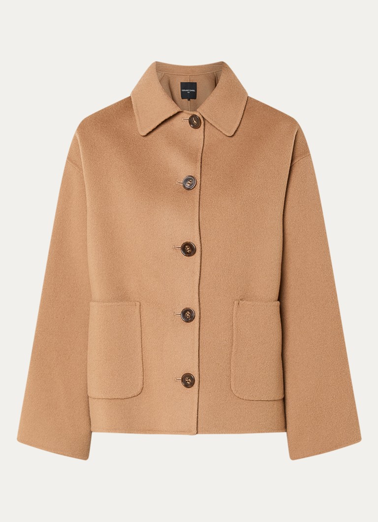 Gerard Darel Dames Perrinea mantel van wol met opgestikte zakken in de kleur Lichtbruin