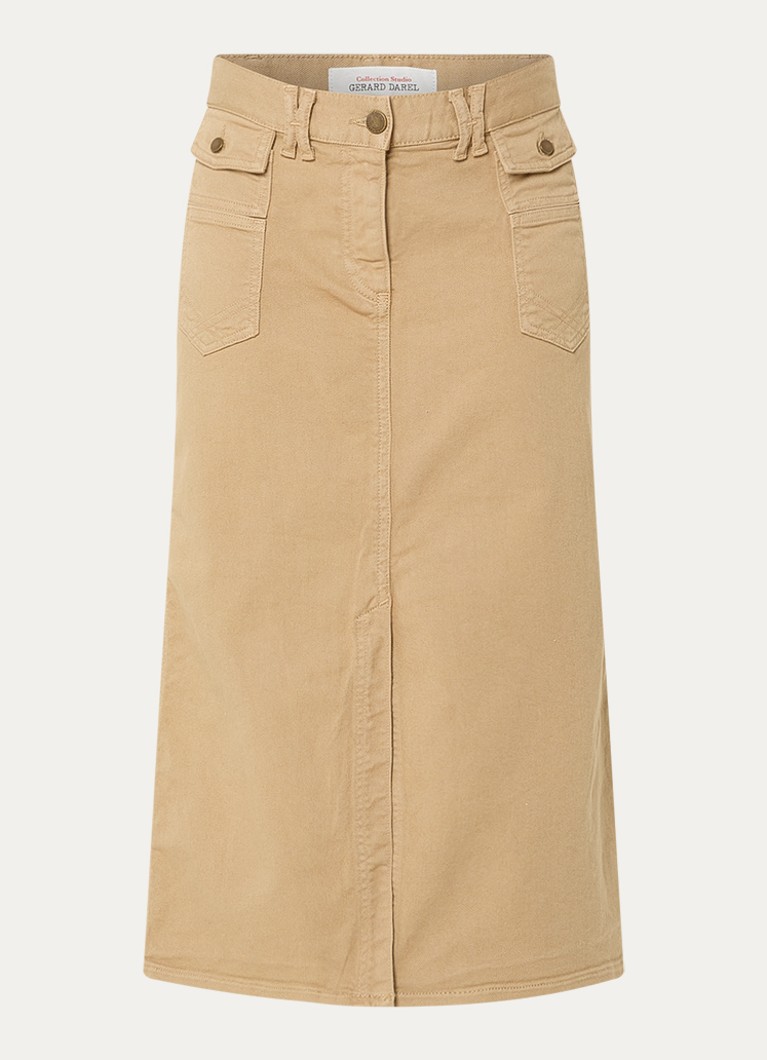 Gerard Darel Dames Emma midi spijkerrok met klepzakken in de kleur Zand