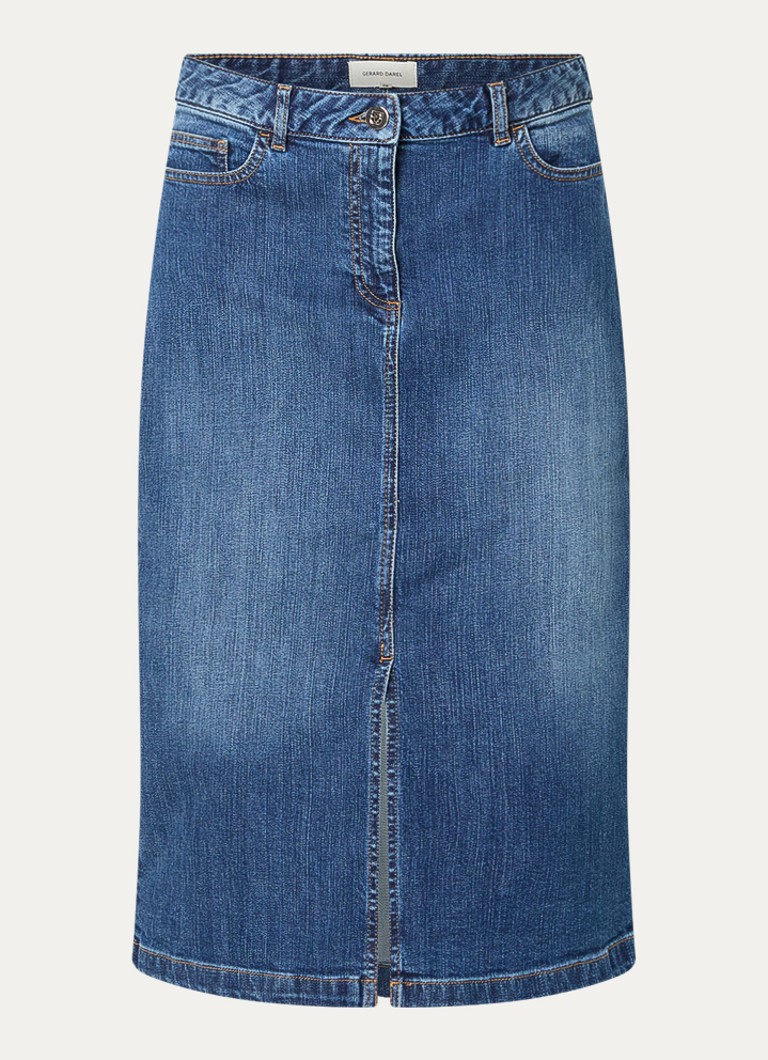 Gerard Darel Dames Janaelle midi spijkerrok met steekzakken en split in de kleur Donkerblauw