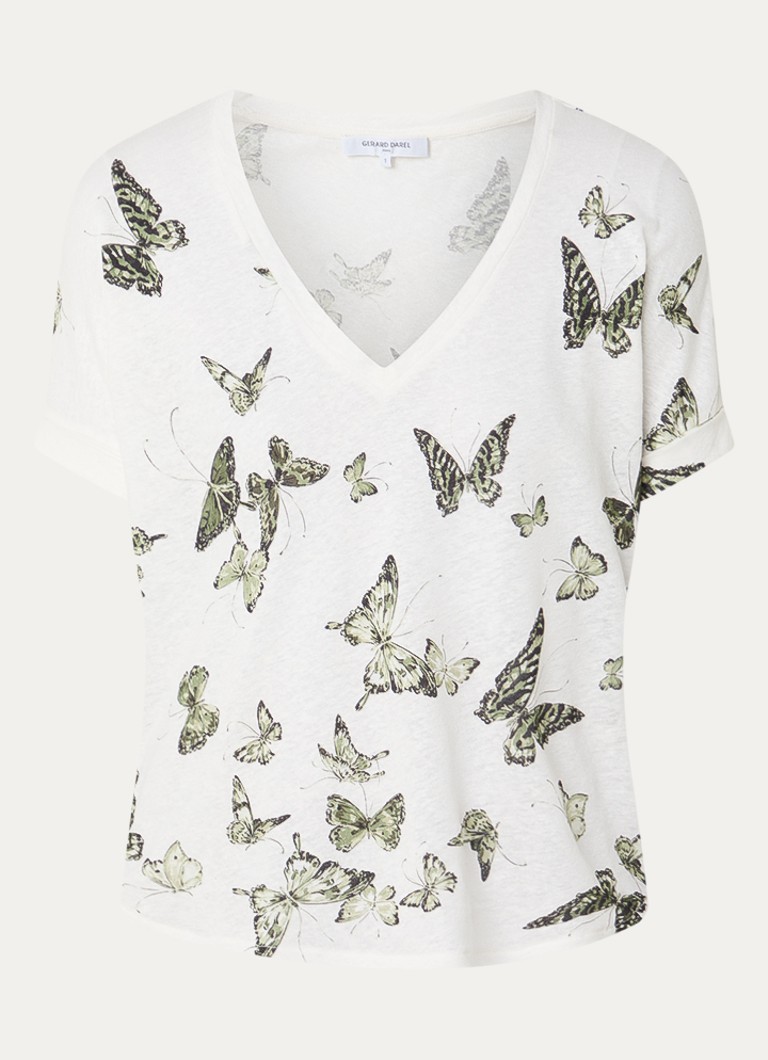 Gerard Darel Dames Makeda T-shirt in linnenblend met print in de kleur Gebroken wit