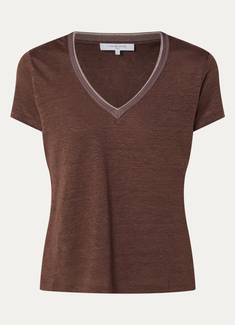 Gerard Darel Dames Mirana T-shirt van linnen met lurex in de kleur Hazelnootbruin