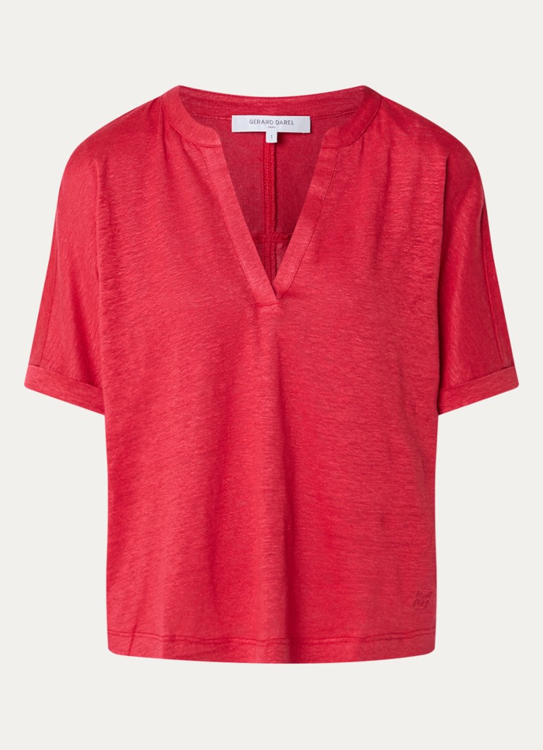 Gerard Darel Dames Mirora T-shirt van linnen in de kleur Donkerrood