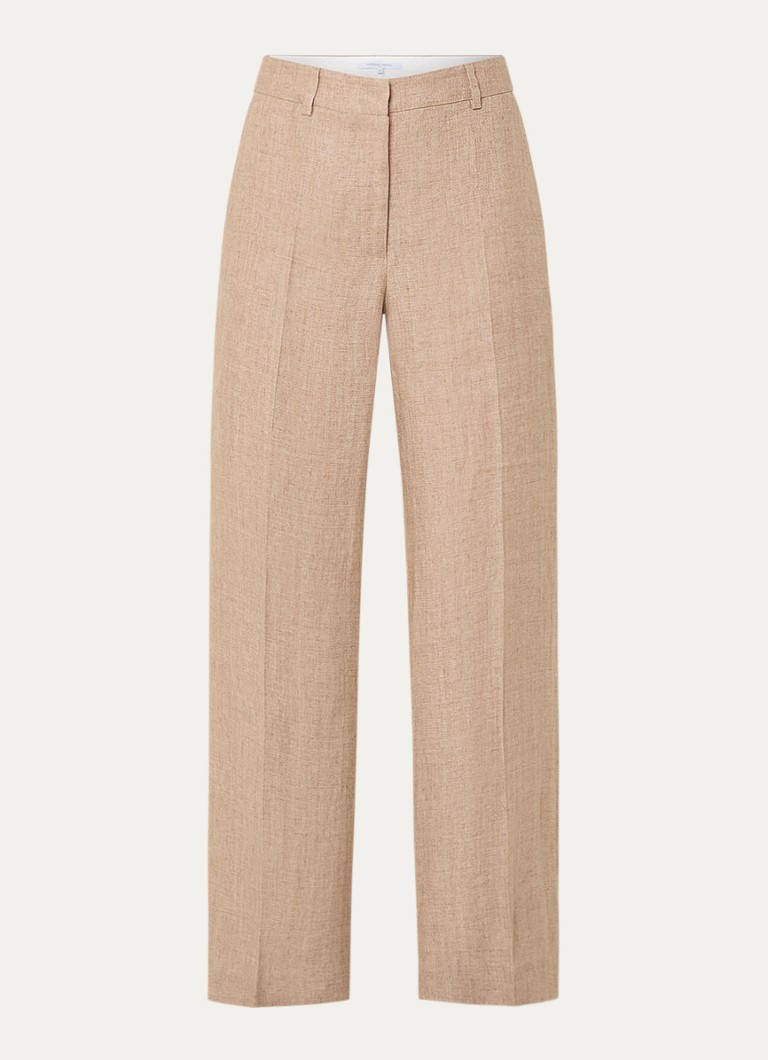 Gerard Darel Dames Abigail high waist straight fit pantalon van linnen met steekzakken in de kleur Donkerbeige