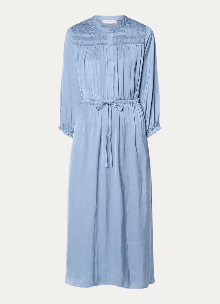 Gerard Darel Dames Rubie midi tuniekjurk van satijn met strikceintuur in de kleur Lichtblauw