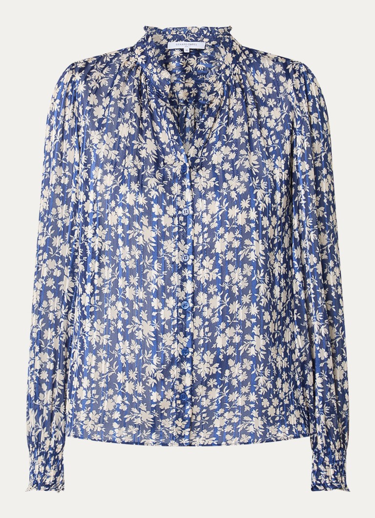Gerard Darel Dames Casy blouse met bloemenprint en lurex in de kleur Royalblauw