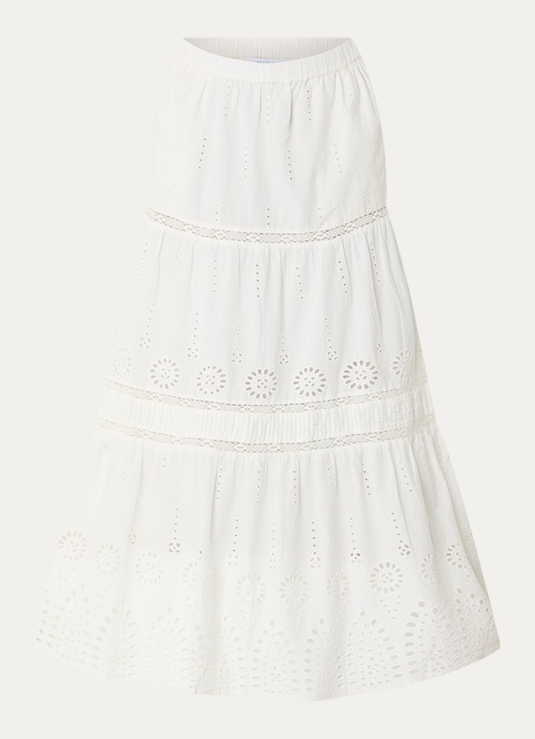 Gerard Darel Dames Jaly midi rok met broderie in de kleur Gebroken wit